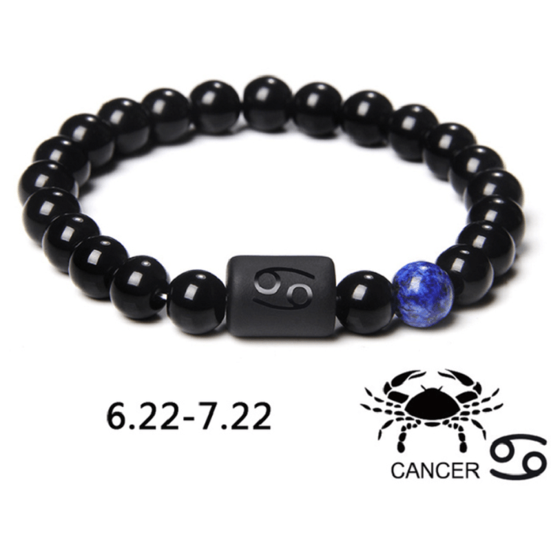 1pc Unisex 12 Constellation Signs Beads Bracelet, Black Stone Elastic Bracelet, Couples Bracelet, Charm Bracelet For Women Men Birthday Gift, Leo, Taurus, Capricorn, Libra Bracelet