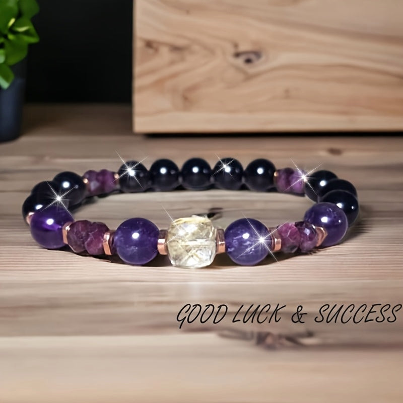 Attract Money Citrine Empathy Protection Bracelet Garnet Black Tourmaline Amethyst Bracelet Successful Healing Relief Stress Jewelry Gift