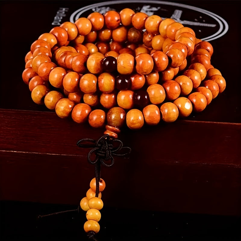 1/2pcs 108 Beads 8mm/0.31'' Sandalwood Buddhist Wood Prayer Beaded Knot Black Ebony Bracelets Bangles For Men, Father's Day Gift