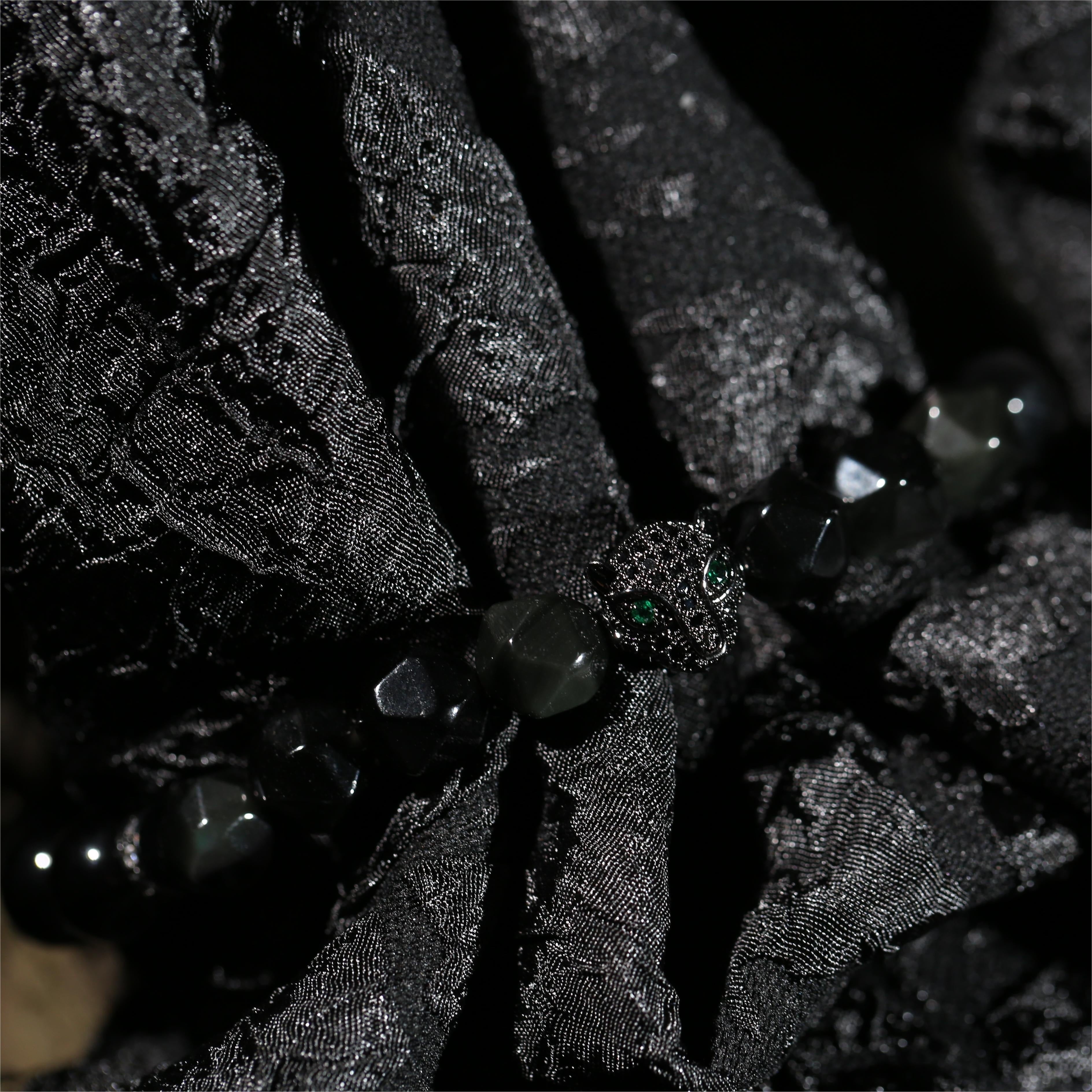 100% Handcrafted, Natural Black Obsidian Black Agate Green Eye Diamond Black Panther Bracelet, 10mm Beads, With Gift Box, Your Unisex Jewelry, Punk Style, Gift for Him/Her, Suitable for Birthdays/Anniversaries/Valentine's Day