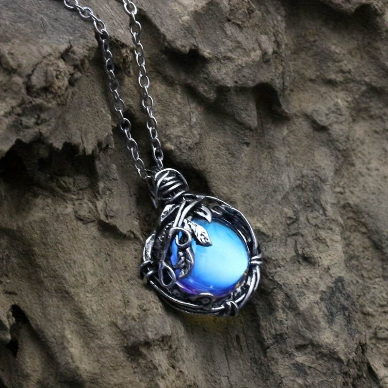 Vintage-Inspired Blue Moonstone Leaf-Shaped Pendant Necklace - Adjustable Leather Rope Chain, Hypoallergenic, Nickel-Free, Ideal Father's Day Gift, Unique Accessory for Men, Birthday Present, Anniversary Gift