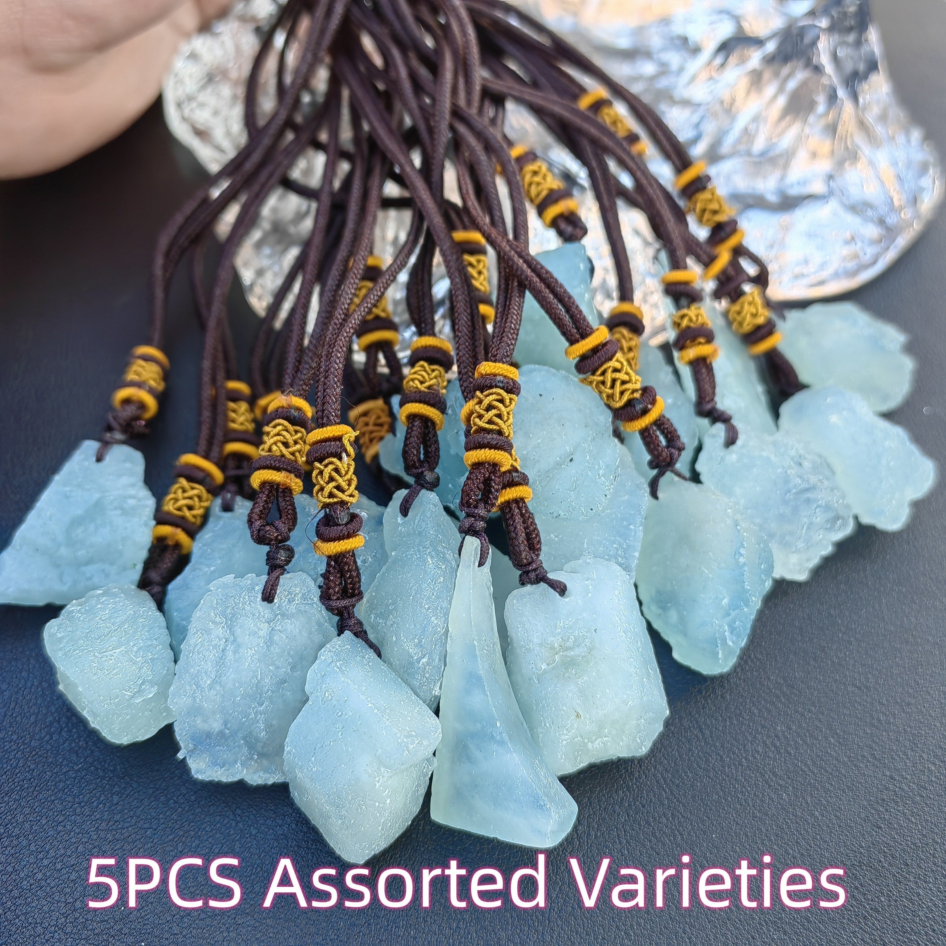 1/5pcs Natural Aquamarine Pendant Necklace, Irregular Crystal Raw Stone, Ideal Choice For Gift, Assorted Varieties