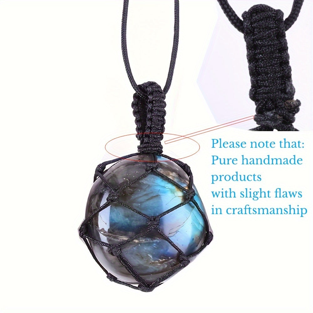 1pcs Natural Labradorite Necklace Pendant Healing Crystal Stone Braided Black Tassel Labradorite Crystal Jewelry For Men Women