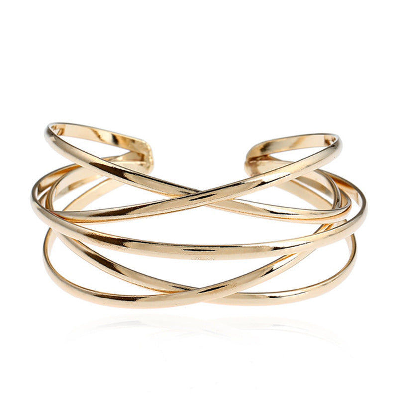 Personality Hollow Multilayer Design Cuff Bangle 18K Gold Plated Bracelet Hand Jewelry Gift