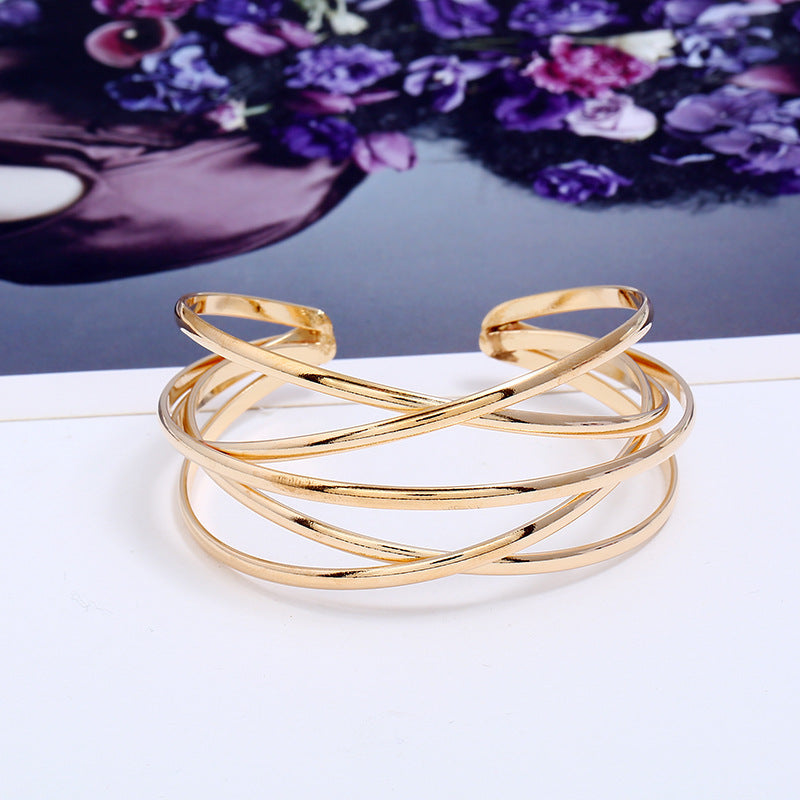 Personality Hollow Multilayer Design Cuff Bangle 18K Gold Plated Bracelet Hand Jewelry Gift
