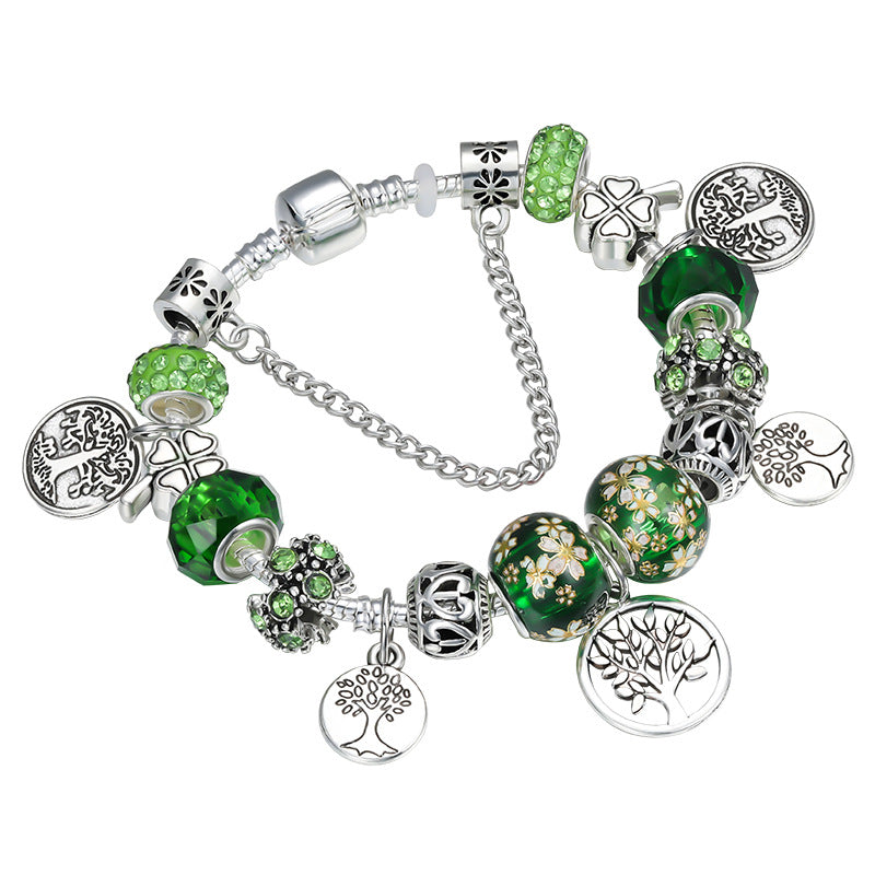 Stunning Silvery Tree of Life Green Bead Bracelet -  Elegant & Symbolic -  Green Beads & Silver - Perfect Valentine's Gift for Her
