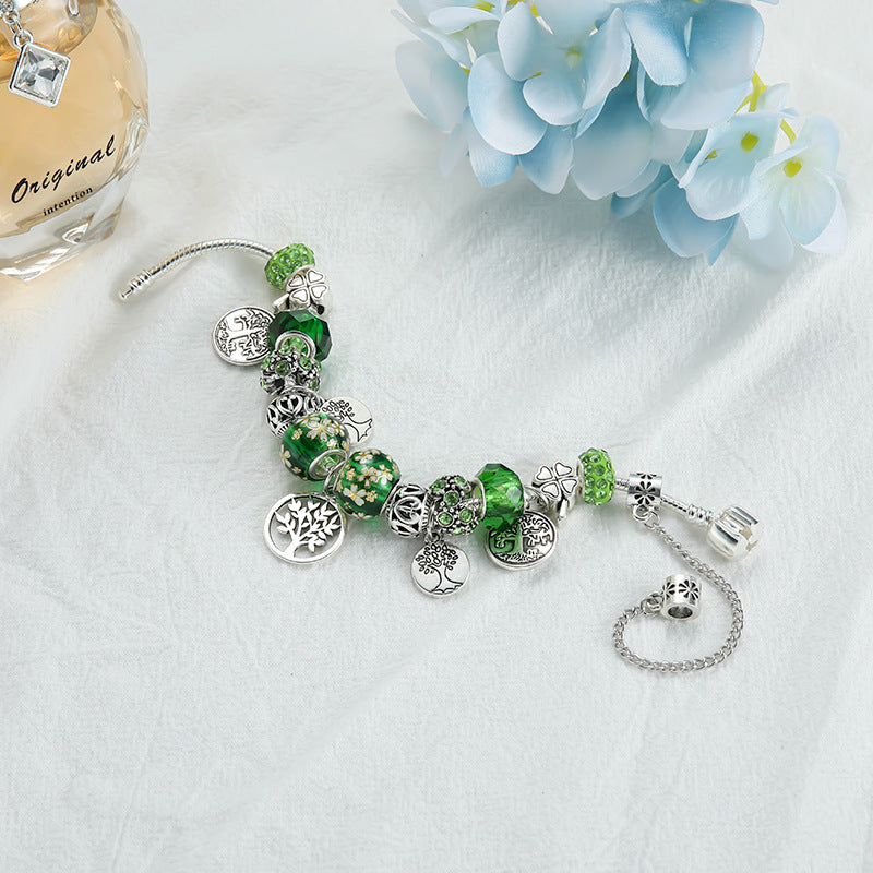 Stunning Silvery Tree of Life Green Bead Bracelet -  Elegant & Symbolic -  Green Beads & Silver - Perfect Valentine's Gift for Her