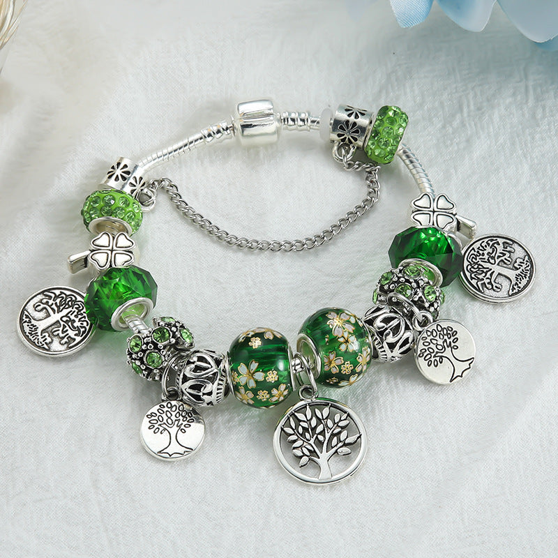 Stunning Silvery Tree of Life Green Bead Bracelet -  Elegant & Symbolic -  Green Beads & Silver - Perfect Valentine's Gift for Her