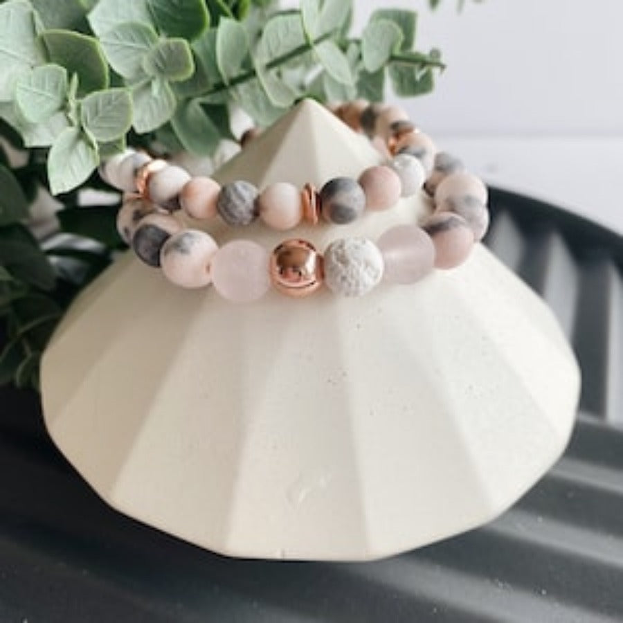 1pc Charm Jasper And Rose Gemstone Beaded Bracelet, Rose Quartz Crystal Jewelry Bracelets For Men Women Essential Oil Diffuser Bracelet