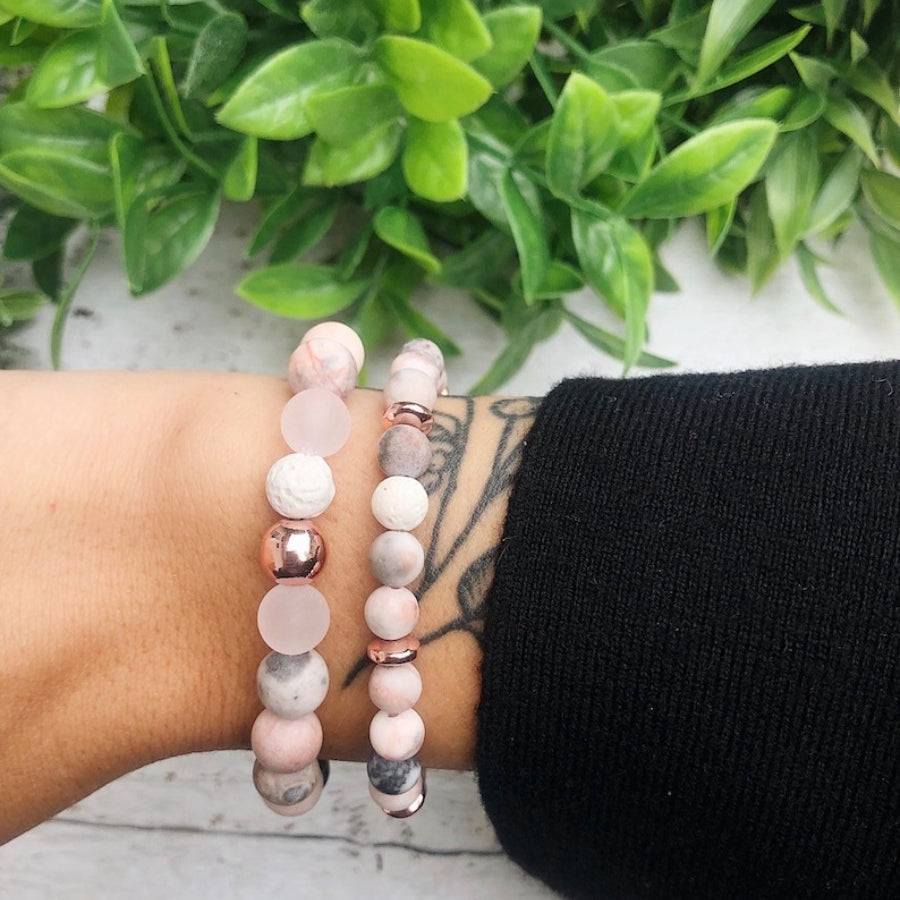 1pc Charm Jasper And Rose Gemstone Beaded Bracelet, Rose Quartz Crystal Jewelry Bracelets For Men Women Essential Oil Diffuser Bracelet
