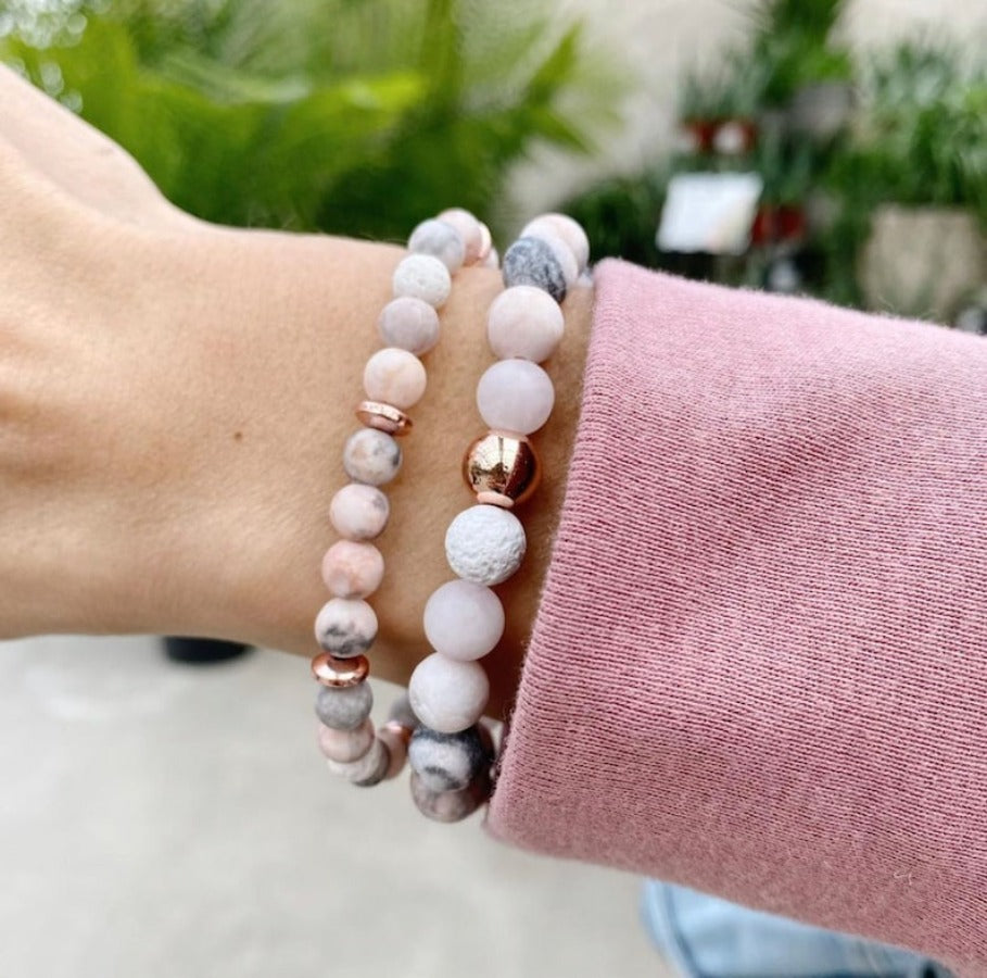 1pc Charm Jasper And Rose Gemstone Beaded Bracelet, Rose Quartz Crystal Jewelry Bracelets For Men Women Essential Oil Diffuser Bracelet