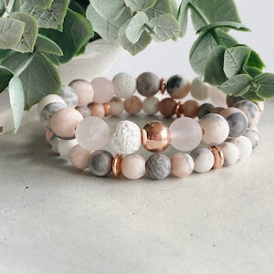 1pc Charm Jasper And Rose Gemstone Beaded Bracelet, Rose Quartz Crystal Jewelry Bracelets For Men Women Essential Oil Diffuser Bracelet