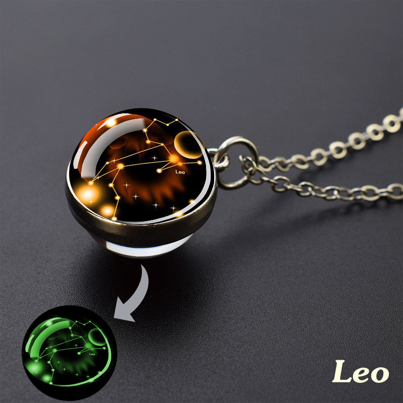 1pc Luminous Starry Sky Constellation Necklace - Sparkling Glass Ball Pendant with 12 Zodiac Signs - Unique Father's Day Gift for Men and Women