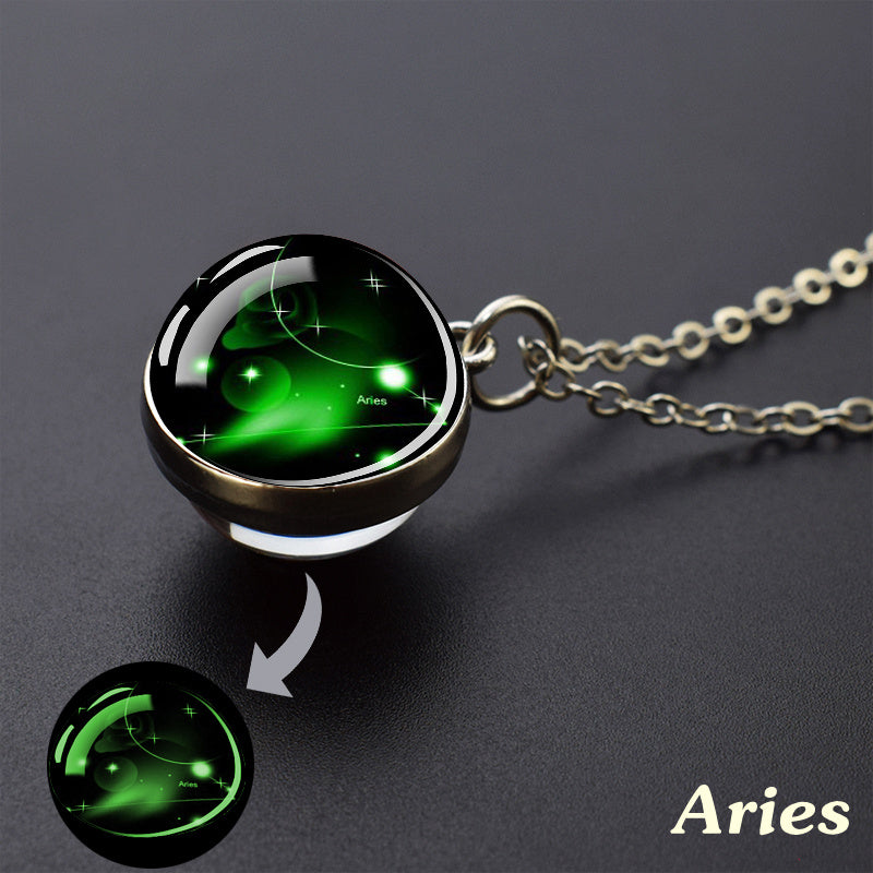1pc Luminous Starry Sky Constellation Necklace - Sparkling Glass Ball Pendant with 12 Zodiac Signs - Unique Father's Day Gift for Men and Women