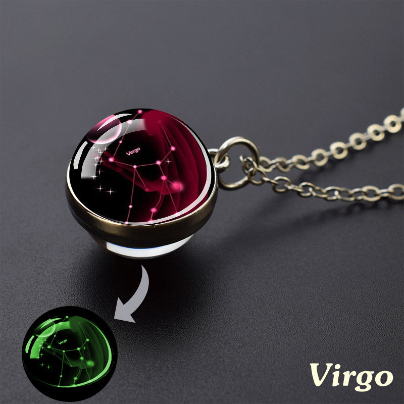 1pc Luminous Starry Sky Constellation Necklace - Sparkling Glass Ball Pendant with 12 Zodiac Signs - Unique Father's Day Gift for Men and Women