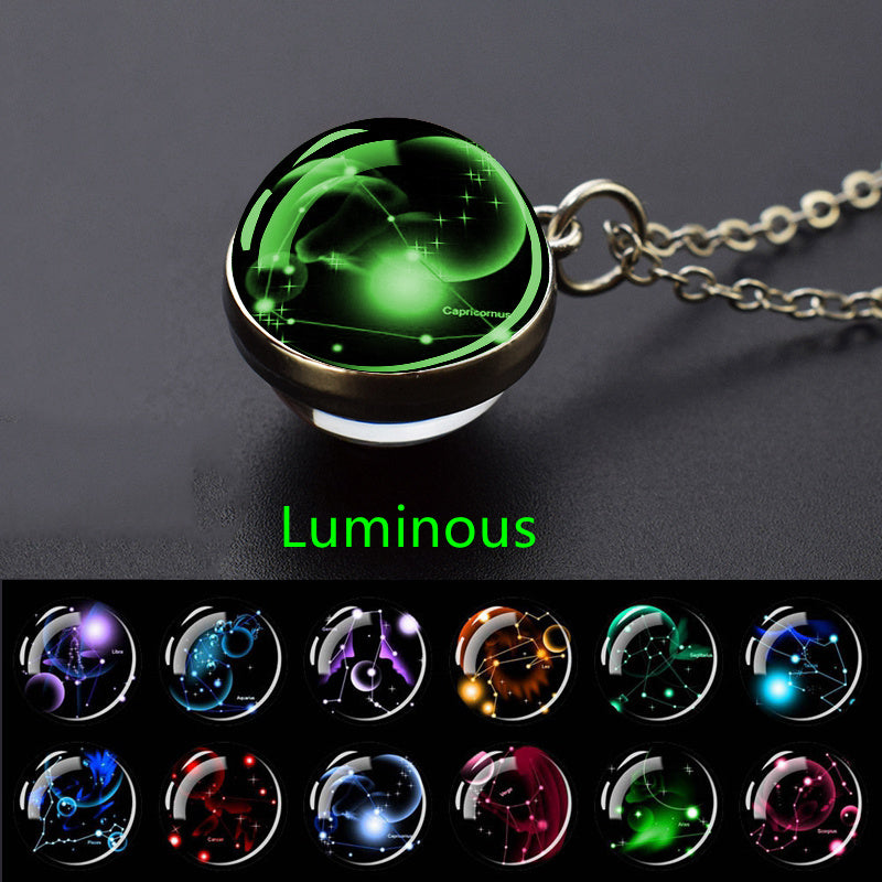 1pc Luminous Starry Sky Constellation Necklace - Sparkling Glass Ball Pendant with 12 Zodiac Signs - Unique Father's Day Gift for Men and Women
