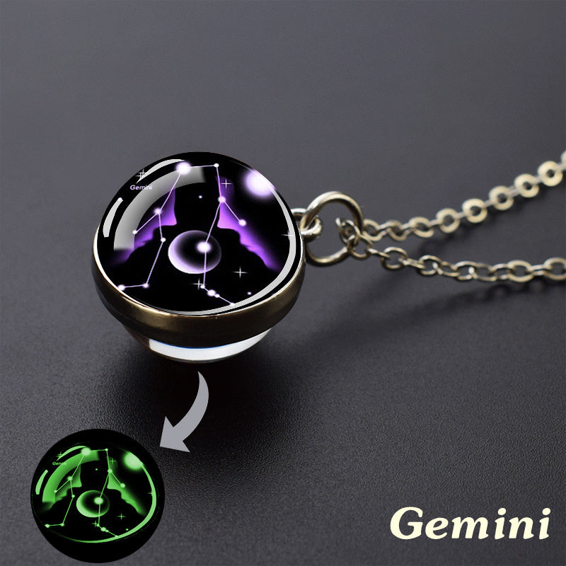 1pc Luminous Starry Sky Constellation Necklace - Sparkling Glass Ball Pendant with 12 Zodiac Signs - Unique Father's Day Gift for Men and Women