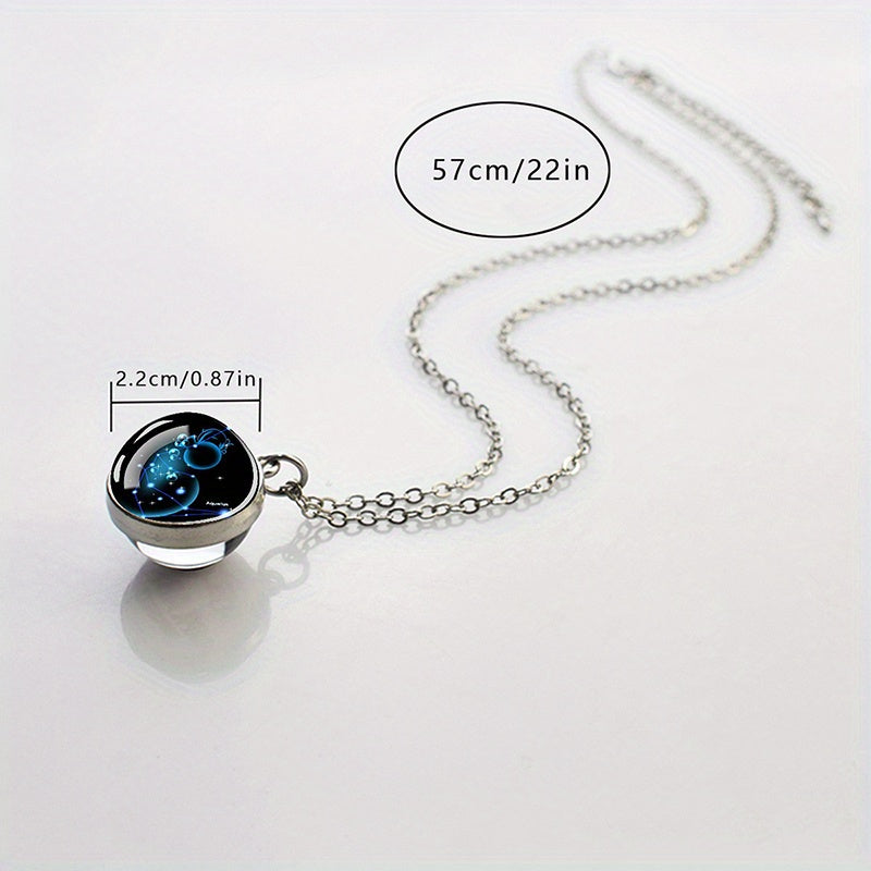 1pc Luminous Starry Sky Constellation Necklace - Sparkling Glass Ball Pendant with 12 Zodiac Signs - Unique Father's Day Gift for Men and Women