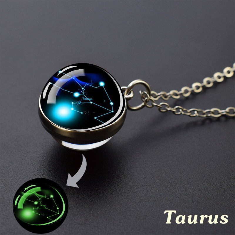 1pc Luminous Starry Sky Constellation Necklace - Sparkling Glass Ball Pendant with 12 Zodiac Signs - Unique Father's Day Gift for Men and Women