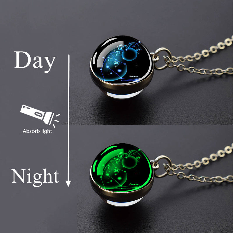 1pc Luminous Starry Sky Constellation Necklace - Sparkling Glass Ball Pendant with 12 Zodiac Signs - Unique Father's Day Gift for Men and Women