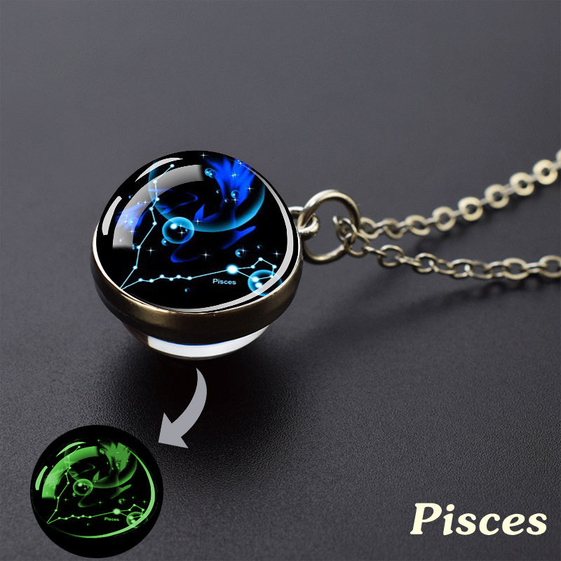 1pc Luminous Starry Sky Constellation Necklace - Sparkling Glass Ball Pendant with 12 Zodiac Signs - Unique Father's Day Gift for Men and Women