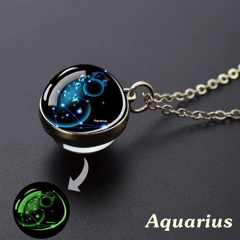 1pc Luminous Starry Sky Constellation Necklace - Sparkling Glass Ball Pendant with 12 Zodiac Signs - Unique Father's Day Gift for Men and Women