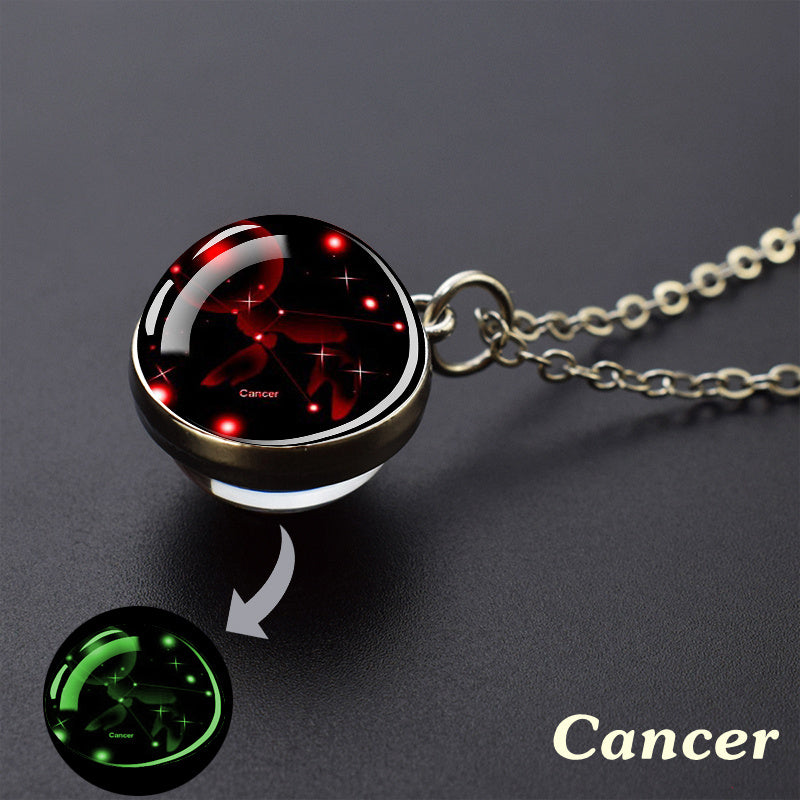 1pc Luminous Starry Sky Constellation Necklace - Sparkling Glass Ball Pendant with 12 Zodiac Signs - Unique Father's Day Gift for Men and Women