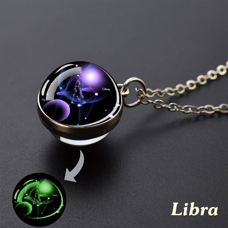 1pc Luminous Starry Sky Constellation Necklace - Sparkling Glass Ball Pendant with 12 Zodiac Signs - Unique Father's Day Gift for Men and Women
