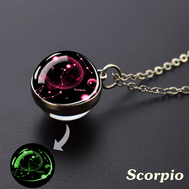 1pc Luminous Starry Sky Constellation Necklace - Sparkling Glass Ball Pendant with 12 Zodiac Signs - Unique Father's Day Gift for Men and Women