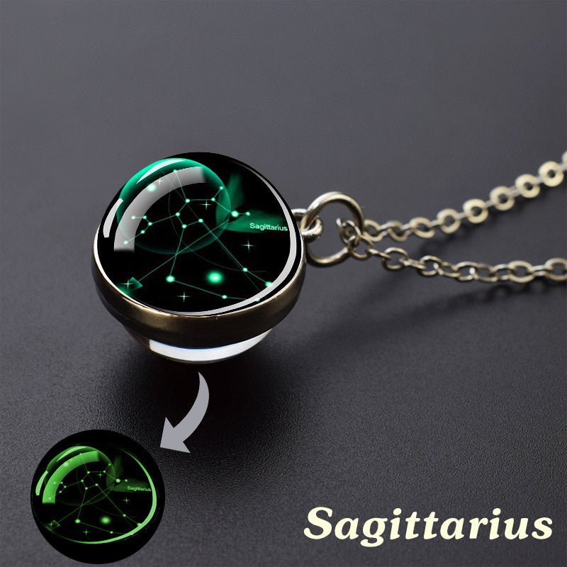 1pc Luminous Starry Sky Constellation Necklace - Sparkling Glass Ball Pendant with 12 Zodiac Signs - Unique Father's Day Gift for Men and Women