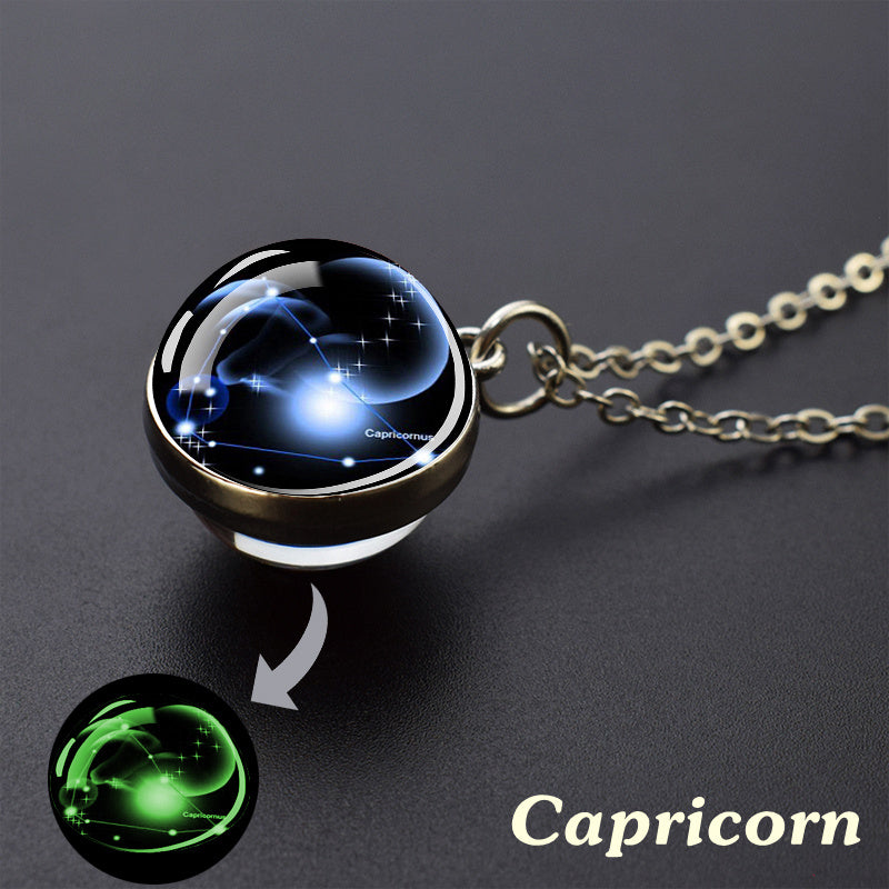 1pc Luminous Starry Sky Constellation Necklace - Sparkling Glass Ball Pendant with 12 Zodiac Signs - Unique Father's Day Gift for Men and Women