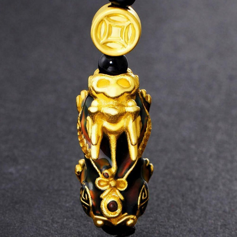 1pc Golden Pixiu Bracelet for Wealth and Luck - Unisex Malachite Stone Beads Wristband with Blessing Amulet and Jade Beads - Perfect Gift for Men and Women