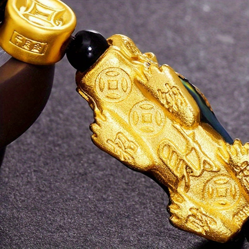 1pc Golden Pixiu Bracelet for Wealth and Luck - Unisex Malachite Stone Beads Wristband with Blessing Amulet and Jade Beads - Perfect Gift for Men and Women