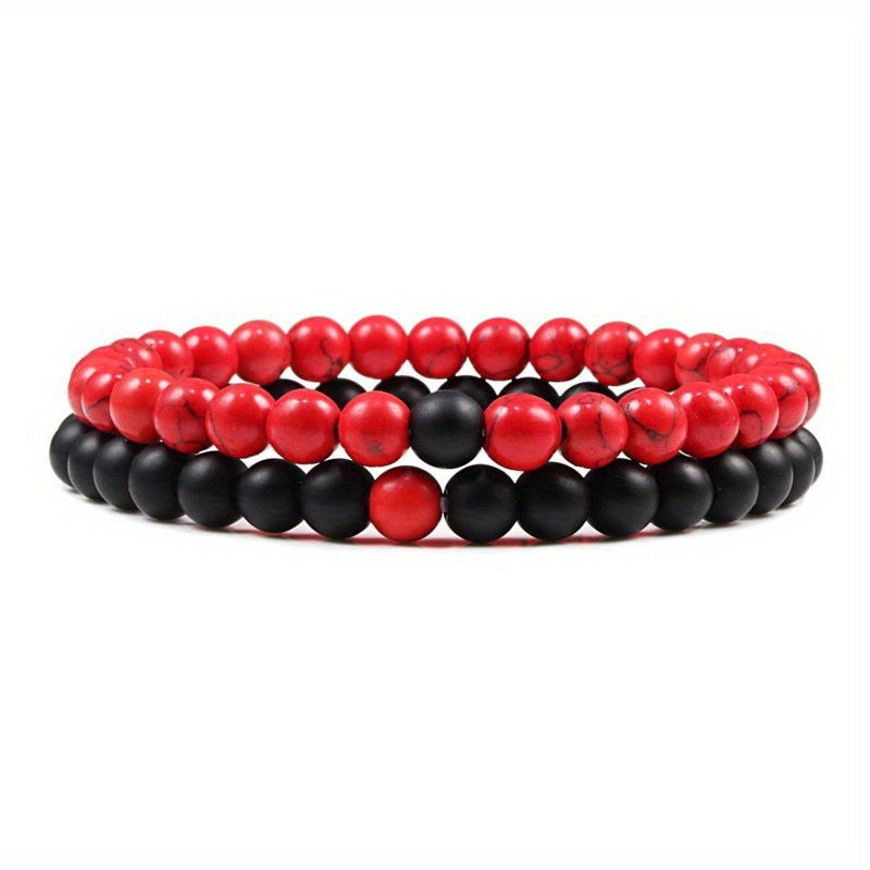 2pcs/set Men & Women's 2-Piece 8mm Stone Beaded Bracelet Set