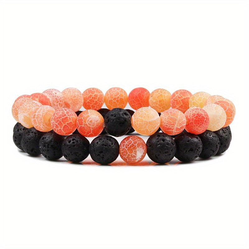 2pcs/set Men & Women's 2-Piece 8mm Stone Beaded Bracelet Set