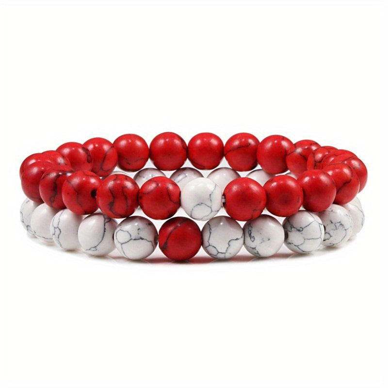 2pcs/set Men & Women's 2-Piece 8mm Stone Beaded Bracelet Set