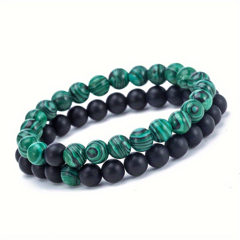 2pcs/set Men & Women's 2-Piece 8mm Stone Beaded Bracelet Set