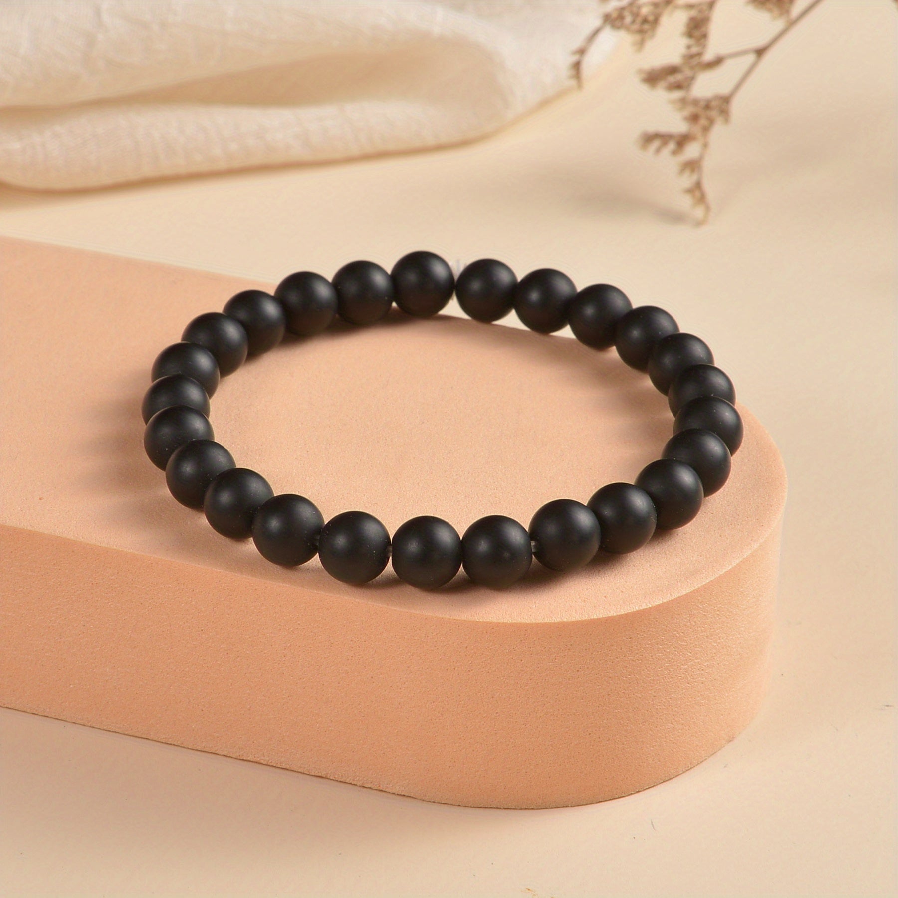 2pcs/set Men & Women's 2-Piece 8mm Stone Beaded Bracelet Set