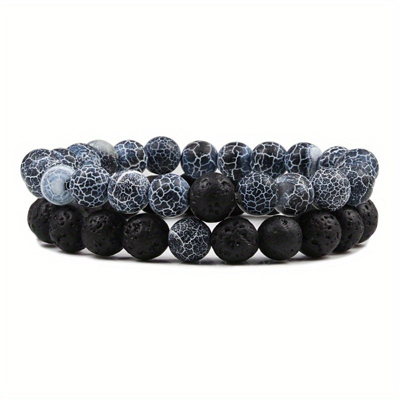2pcs/set Men & Women's 2-Piece 8mm Stone Beaded Bracelet Set