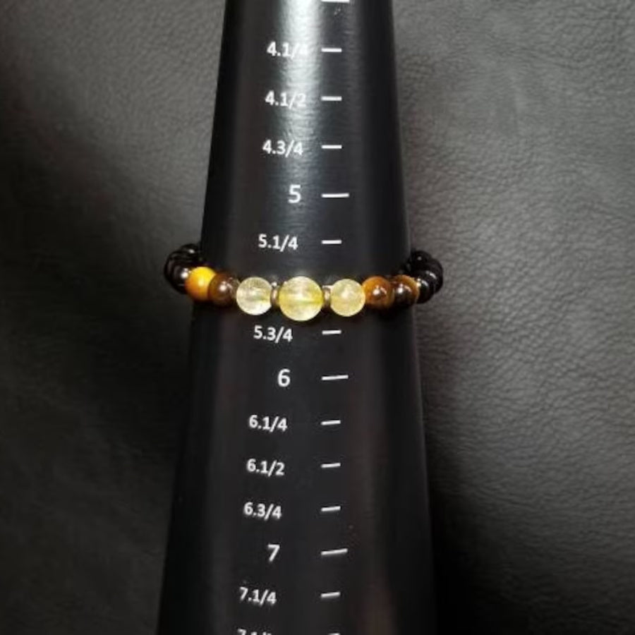 1pc Black Tourmaline Tiger Eye & Citrine Bracelet - 6mm Chakra Adjustable Wrist Jewelry For Men Women