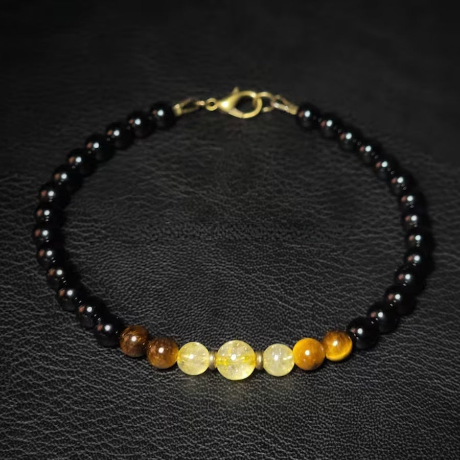 1pc Black Tourmaline Tiger Eye & Citrine Bracelet - 6mm Chakra Adjustable Wrist Jewelry For Men Women