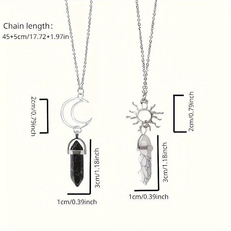 4pcs Set Of Jade Jewelry Featuring Sun And Moon Synthetic Stone, Hexagonal Crystal Couple Necklace, Charm Bracelet, And Lucky Multi-layer Necklace For Men