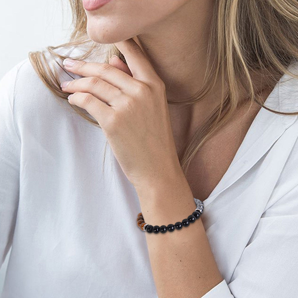 2-Piece Women's Vintage Luxury Jewelry Set - Natural Stone Protection Necklace with Black Tourmaline, Tiger Eye, and Obsidian - Energy Cleansing, Focus Enhancing, Suitable for Daily Wear and Gift-Giving