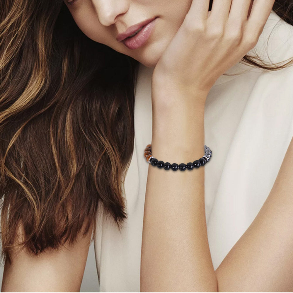 2-Piece Women's Vintage Luxury Jewelry Set - Natural Stone Protection Necklace with Black Tourmaline, Tiger Eye, and Obsidian - Energy Cleansing, Focus Enhancing, Suitable for Daily Wear and Gift-Giving