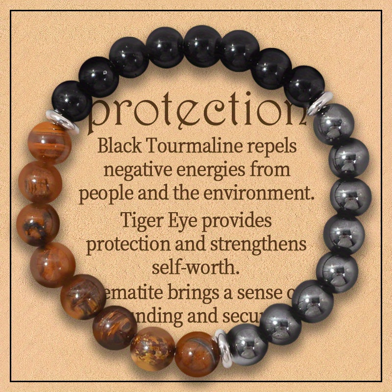2-Piece Women's Vintage Luxury Jewelry Set - Natural Stone Protection Necklace with Black Tourmaline, Tiger Eye, and Obsidian - Energy Cleansing, Focus Enhancing, Suitable for Daily Wear and Gift-Giving