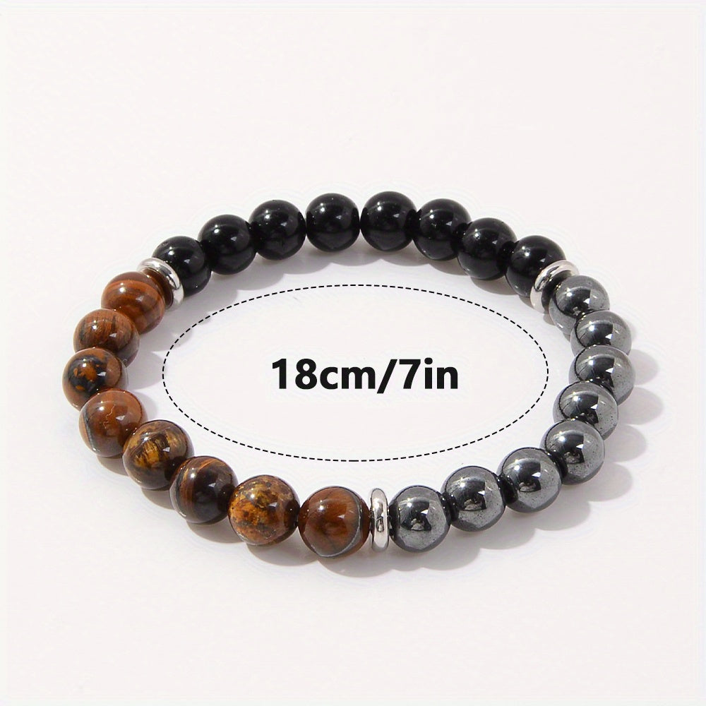 2-Piece Women's Vintage Luxury Jewelry Set - Natural Stone Protection Necklace with Black Tourmaline, Tiger Eye, and Obsidian - Energy Cleansing, Focus Enhancing, Suitable for Daily Wear and Gift-Giving