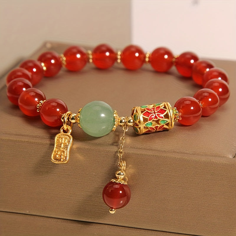 Unisex Fashion Red Agate-Style Crystal Bracelet - Stylish Good Luck Charm & Perfect Friendship Gift