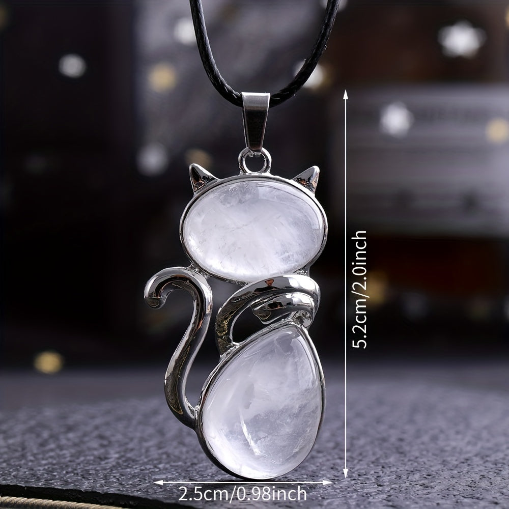 1pc Exquisite Artificial Crystal Stone Cat-Shaped Pendant Necklace, Fashion Jewelry Chain Accessory
