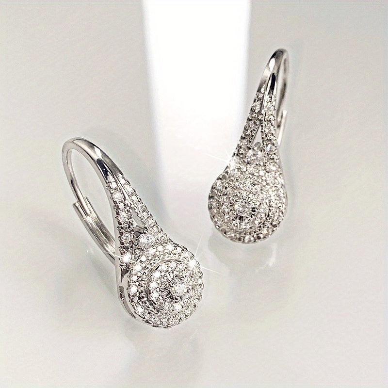 New Eight Heart Eight Arrows Round Full Rhinestone Zircon Earrings Europe And America Platinum 925 Silver Plated Earrings