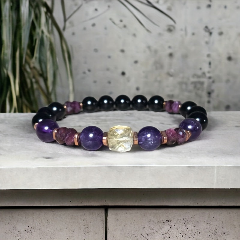 Attract Money Citrine Empathy Protection Bracelet Garnet Black Tourmaline Amethyst Bracelet Successful Healing Relief Stress Jewelry Gift